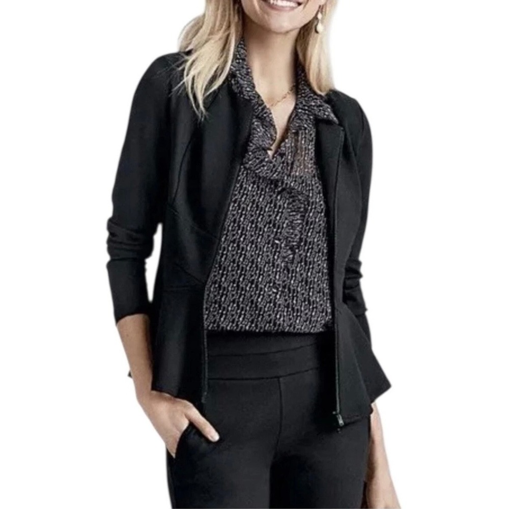Cabi Crisscross Black Peplum Full Zip Ponte Knit Blazer Style 5850 Womens XL
